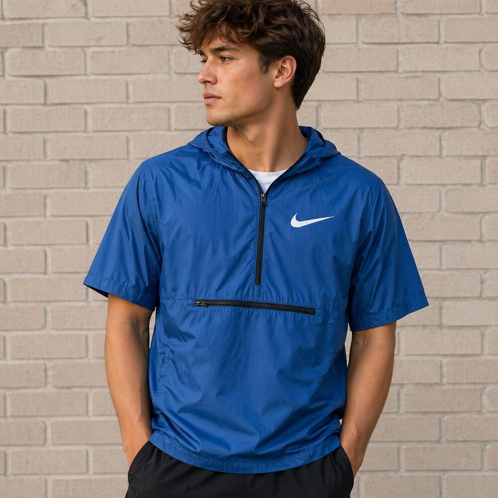 Nike Shield Blue Packable Running Half Zip Short Sleeve Jacket Sz S